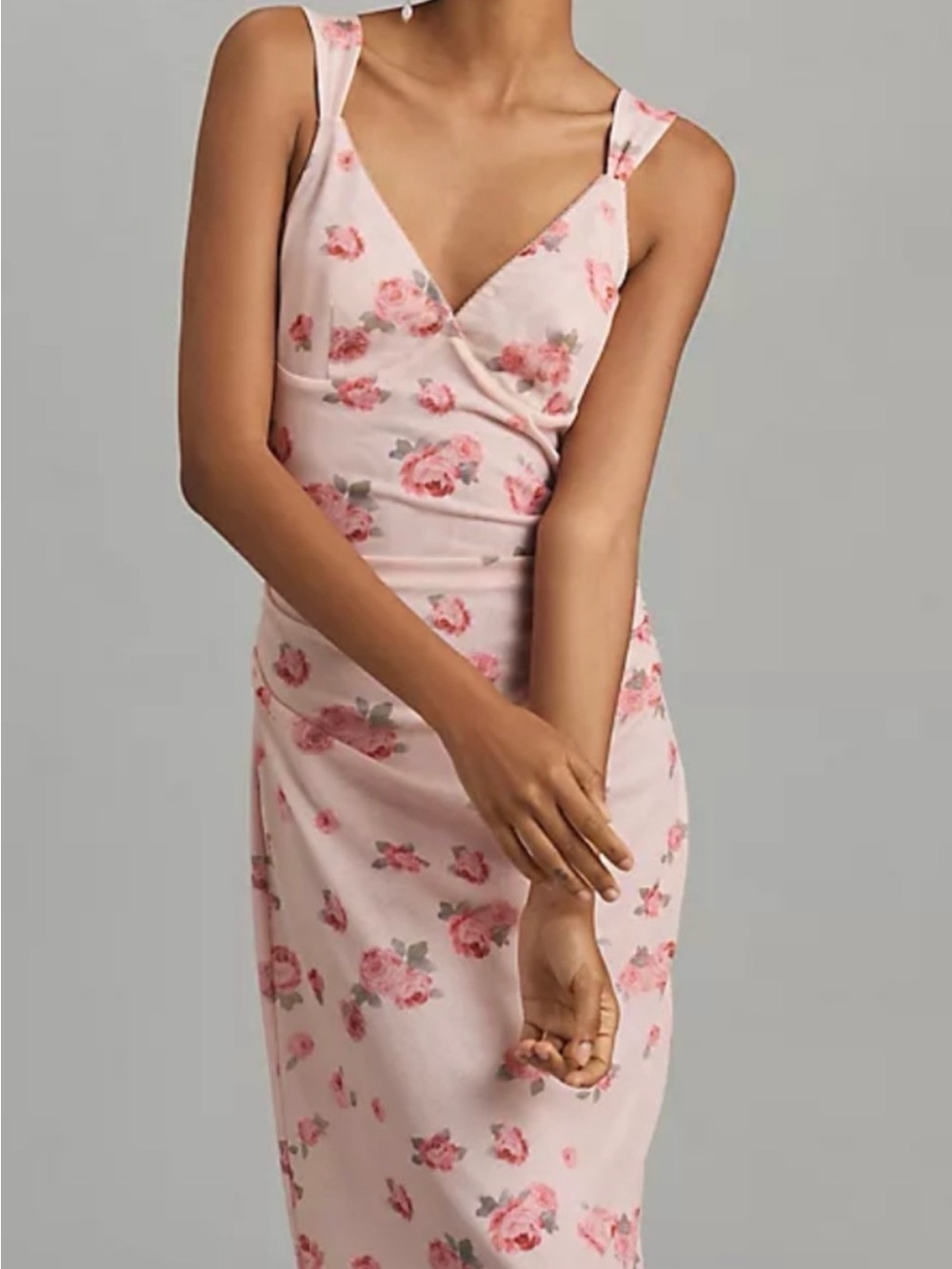 NWT Anthropologie Mare Mare Feminine Pink Floral Slip Dress with V-Neck